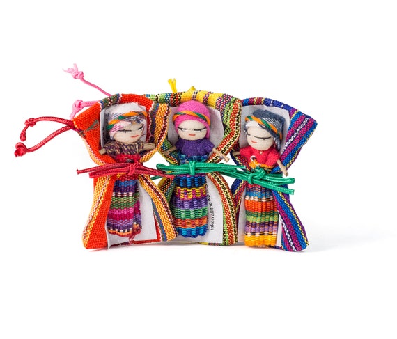 Trouble Dolls Fair Trade 3 Large Worry Dolls in a Bag Handmade in Guatemala 