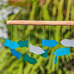 Swimming Fish Windchime Blue Wind Chime Mobile Hand Made Glass Garden Art Indoor Outdoor Multicolours image 2