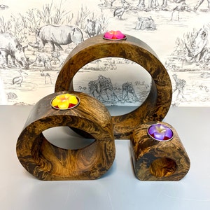 Wooden Tea Light holders - Handmade Decorative Candle Holders - Set of 3