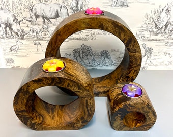 Wooden Tea Light holders - Handmade Decorative Candle Holders - Set of 3