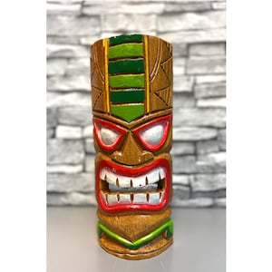 Tiki Mask Wall Hanging - Multicoloured - Hand Carved Albesia Wood Decoration Tiki Bar Hawaiian Garden Hand Painted