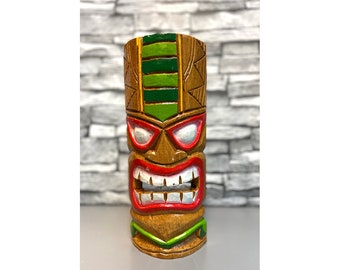 Tiki Mask Wall Hanging - Multicoloured - Hand Carved Albesia Wood Decoration Tiki Bar Hawaiian Garden Hand Painted