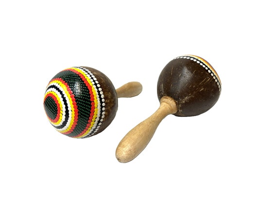 Maracas Dot Painted Design Musical Percussion Instrument Wooden