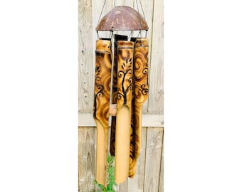 Tree of Life Bamboo Wind Chime Natural Bamboo & Coconut Shell Fair Trade Large 65cm