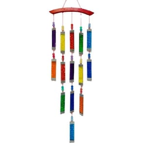 Rainbow Glass Wind Chime Suncatcher Multicolours with Patterned Glass Window Decor