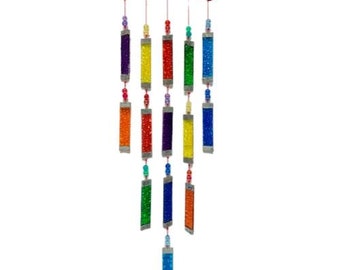 Rainbow Glass Wind Chime Suncatcher Multicolours with Patterned Glass Window Decor