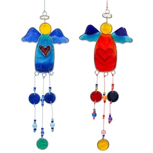 Angel Suncatcher Fair Trade Wind Chime Garden Wall Art Bedroom Window Decor Wind Chime Mobile Windchime Choice 2 Colours Blue or Red