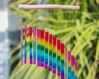 Glass Wind Chime Fair Trade Hand Made Garden Wall Art Rainbow Mobile Windchime Gift