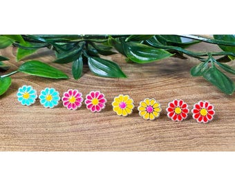 Sterling Silver 925 Flower Stud Earrings from Thailand, Handmade, Minimalist Silver Studs, Gift for Her Various Colours