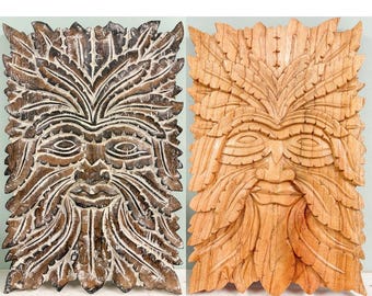 Green Man Wall Plaque • 50×35cm Garden Art • Natural or Black Finish • Pagan Decor • Woodland Home Decor