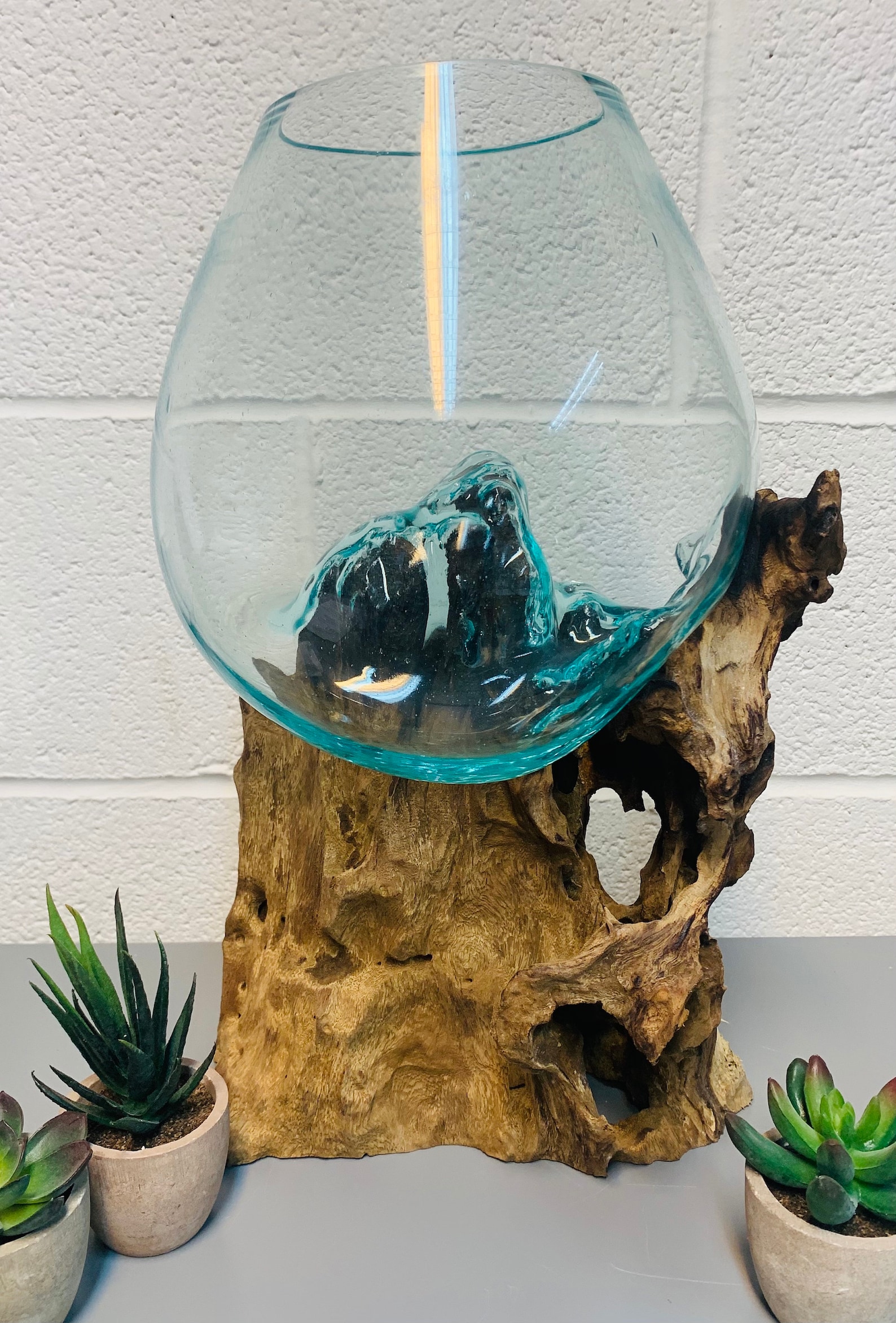 Melted Glass Bowl on Wood Fair Trade Handmade Ornament Various Etsy