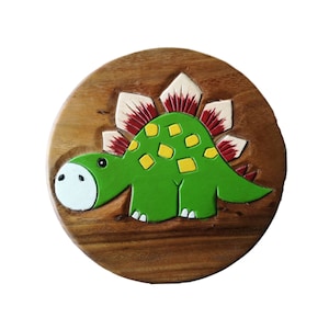 Dinosaur Childrens Wooden Stool Novelty Animal Kids Stool Step Chair Fair Trade Hand Made & Carved Solid Wood Boys Girls 26x26cm