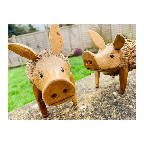 Hand Carved Bamboo Pig Indoor Or Outdoor Wooden Fair Trade Bamboo Root Sculpture