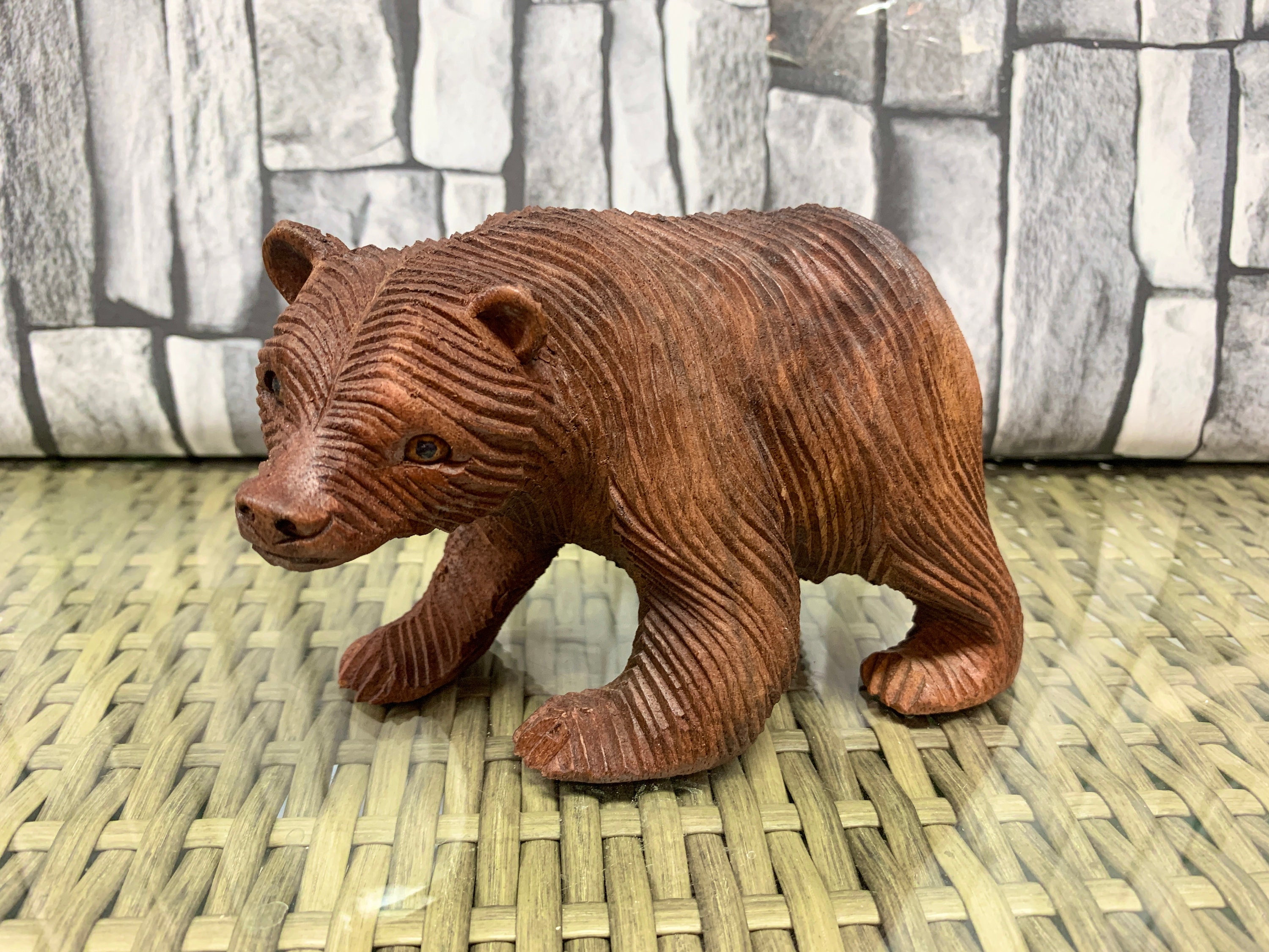 Wooden Carved Bear Statue Natural and Brown Wood Hand - Etsy