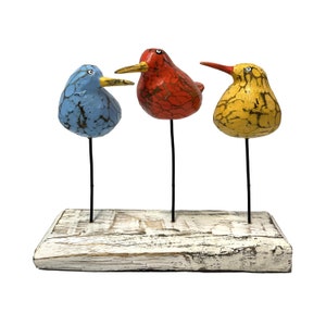 Seagull Bool Birds Three Perching on Wooden Stand Fair Trade Wooden Carving Nautical Beach Theme