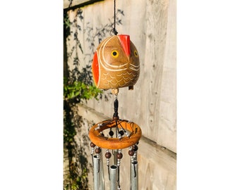 Owl Wind Chime - Bamboo & Aluminium - Handmade Hanging Accessory - 50 cm