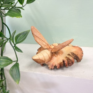 Wooden Bee Carving On Parasite Wood Base Hand Carved Ornamental Bees Standing Natural Wood Fair Trade