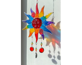 Sun Suncatcher Red, Blue and Orange With Beads Window Decor Sun Catcher Patio Kids Bedroom Decoration Fair Trade