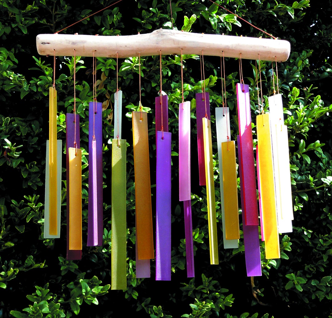 Glass Wind Chime Pink Purple Yellow Windchime Garden Art Window Home
