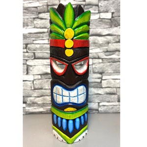 Hawaiin Tiki Mask Wall Hanging - Hand Carved Albesia Wood Decoration Tiki Bar Hut Man Cave Beach Bar Decor Wall Hanging Quirky Garden