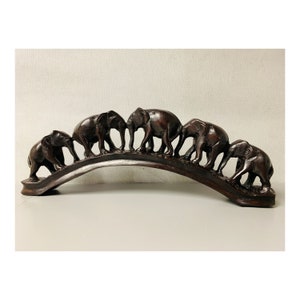 Resin Elephants On Bridge Ornament Wild Animal Figurine Fair Trade Gift