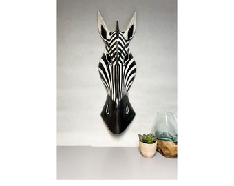 Zebra Mask Wooden Hand Carved Wall Hanging Art Fair Trade Hand Painted Jungle Animal African Safari Masks 2 Sizes