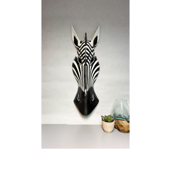 Zebra Mask Wooden Hand Carved Wall Hanging Art Fair Trade Hand Etsy