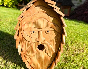 Large Wood Green Man Birdhouse • Garden Bird House • Pagan Greenman Feeder • Outdoor Woodland Decor • Rustic Garden Gift for Nature Lovers