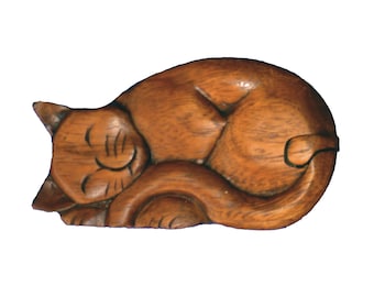 Cat Puzzle Trinket Box for Jewellery in Brown Wood - Hand Carved - 13 x 7 cm