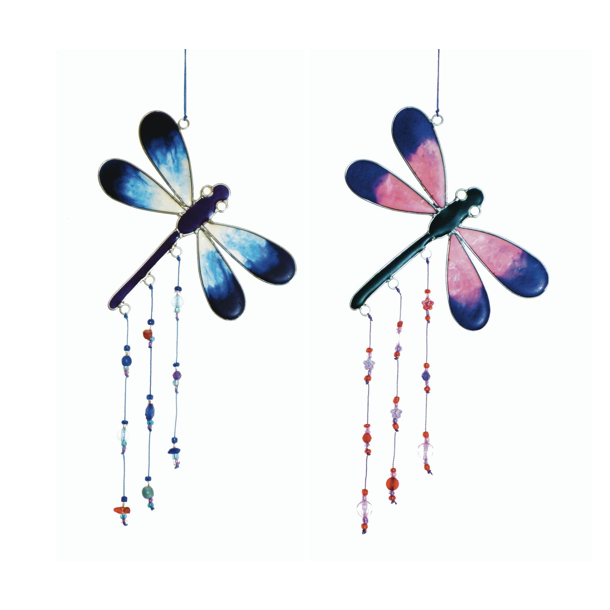 Dragonfly Suncatcher Mobile Window Decor Windchime Garden Wall Art Wind Chime Indoor Outdoor Blue Or Pink Fair Trade