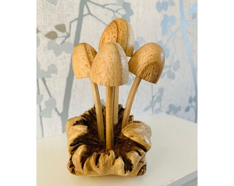 Wooden Carved Mushroom Ornament Group of 5 mushrooms Wood Carving Fair Trade Toadstools Fungi Parasite Wood