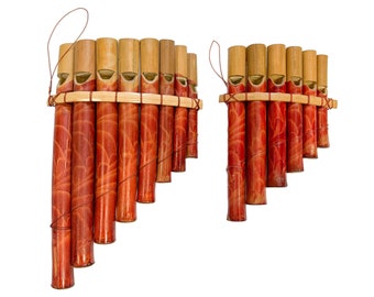 Bamboo Pan Flute Red - Various Sizes Instrument Hand Made Fair Trade Panpipes