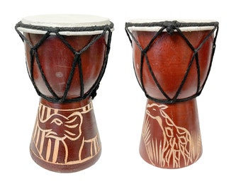 Djembe Drum Various Sizes Instrument Hand Made Fair Trade Hand Carved Elephant Giraffe African Animals