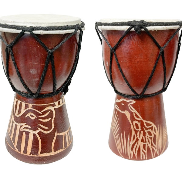 Djembe Drum Various Sizes Instrument Hand Made Fair Trade Hand Carved Elephant Giraffe African Animals