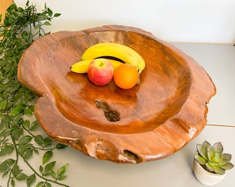Teak Wood Bowl Fruit Bowl Hand Carved Fair Trade Rustic Wooden Large Centrepiece Decorative Home Decor 1