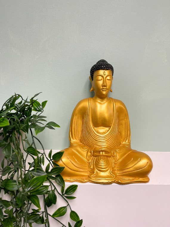 Gold Buddha Statue Resin Meditation Sitting Ornament Figurine Fair