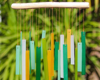 Glass Wind Chime Green Yellow Windchime Garden Art Window Home Decor Mobile Suncatcher Fair Trade