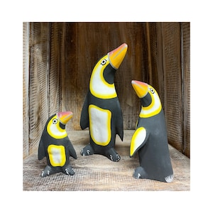 Wooden Penguin Ornament Carving Figure Bird Hand Carved Wood Garden Bird Watcher Figurine Gift Fair Trade Antarctic Hand Painted Home Decor