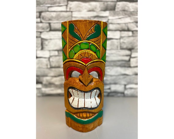 Tiki Mask Wall Hanging - Multicoloured - Hand Carved Albesia Wood