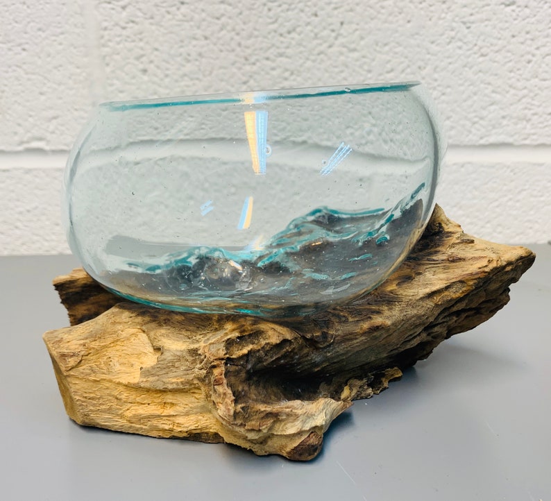 Melted Glass Bowl on Wood Fair Trade Handmade Ornament Various Etsy