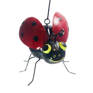 Painted Ladybird - Red Metal - Handmade Hanging Garden Accessory Decor Decoration Ladybug- 10 cm