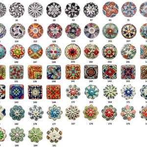 Ceramic Door Knobs Hand Painted Multicoloured Square Round Flower Assorted Cupboards Chest of Drawers Set Patterned Flower Geometric Mandala