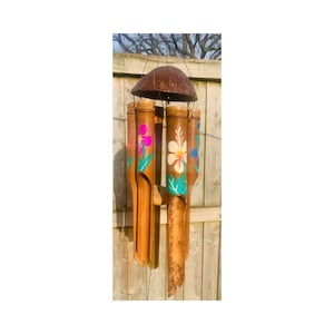 Flower Design Bamboo Wind Chime Natural Bamboo & Coconut Shell Fair Trade - Various Sizes