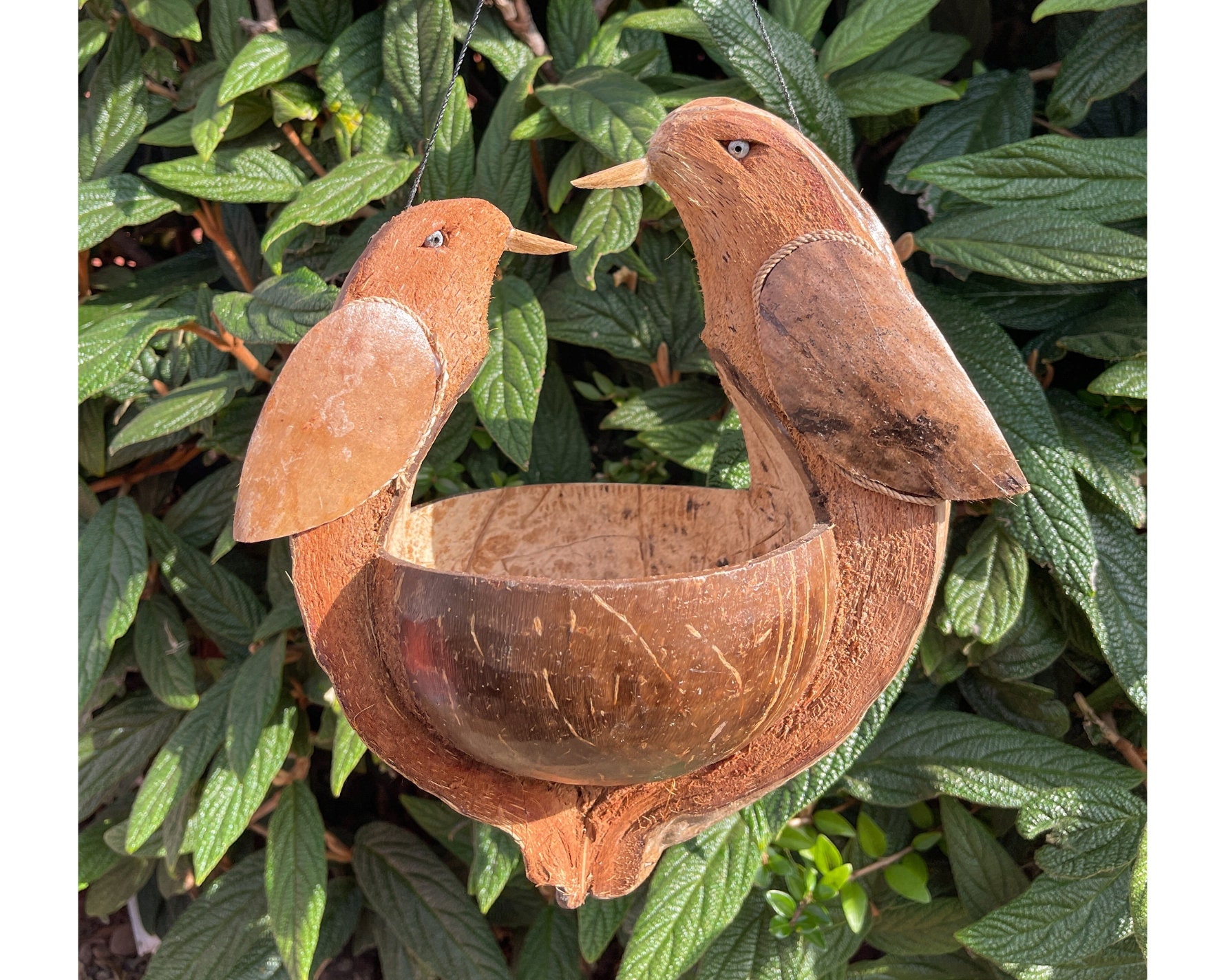 Bird Feeder | Coconut Shell Bird House With Hanging Rope | Bird Nest | Natural Bird Feeder | Handmade From Discarded Coconut Shells