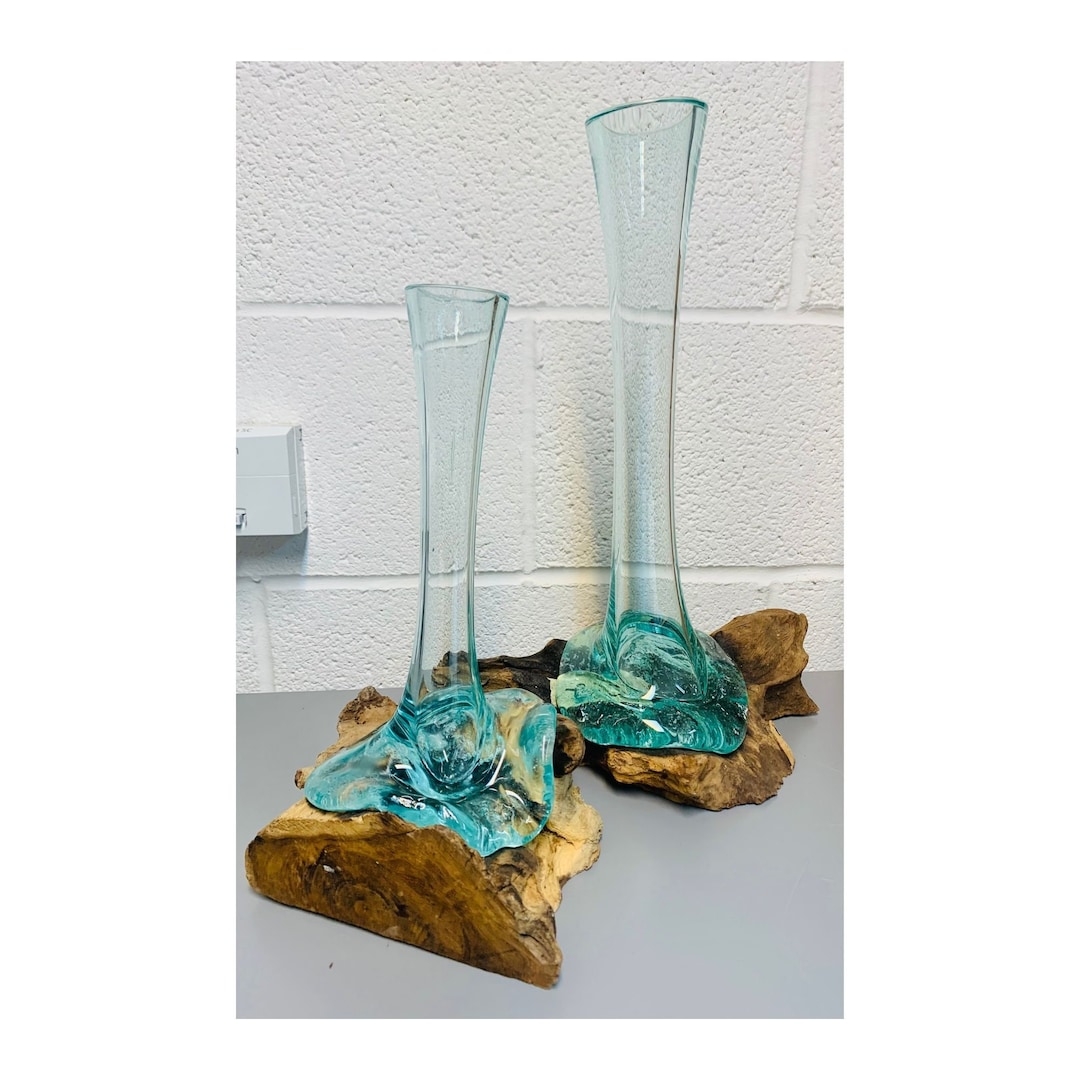 Melted Glass Vases on Wood Fair Trade Handmade Ornament Etsy