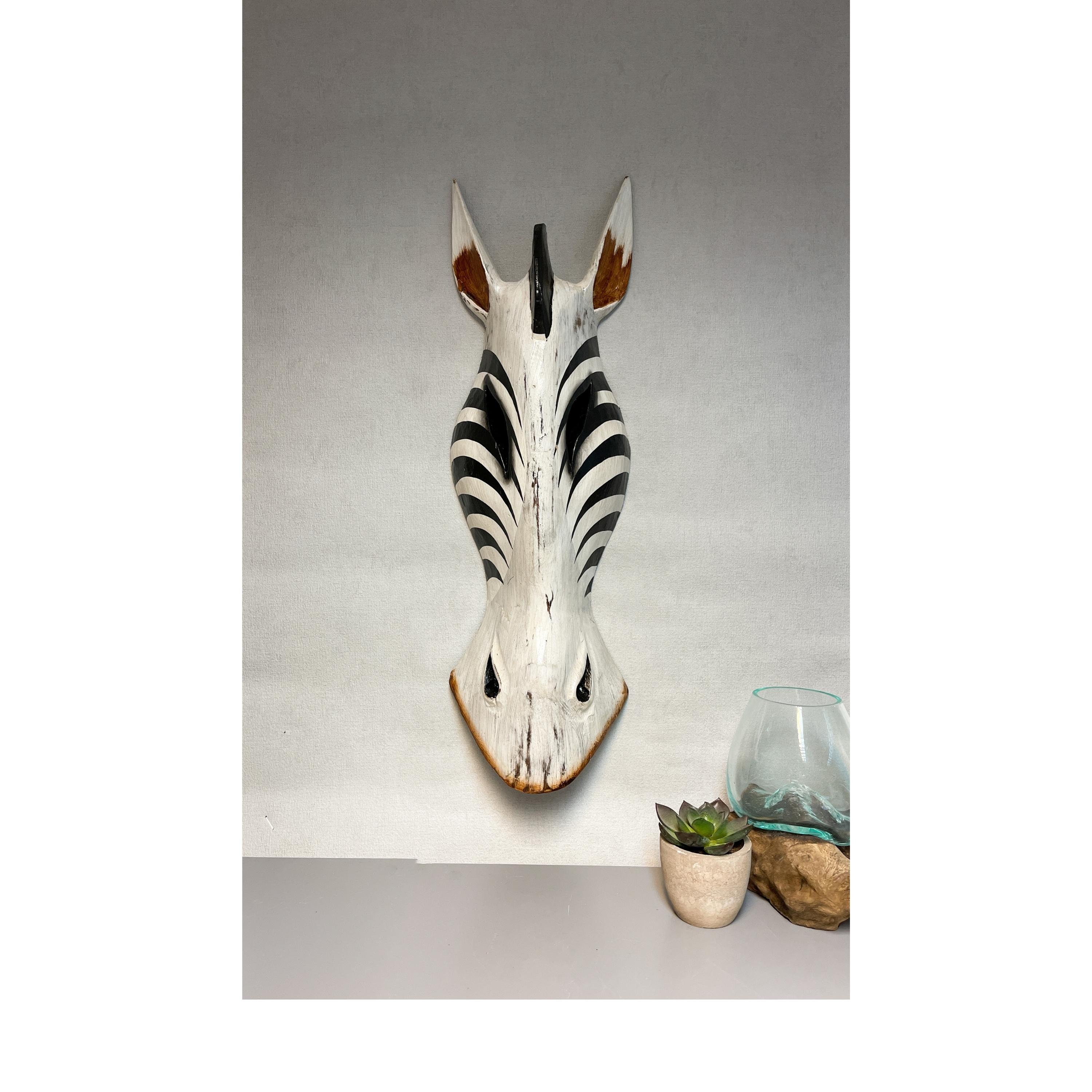 Wooden Zebra Mask White Wash Hand Carved Wall Hanging Art Fair Etsy UK