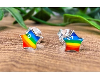 Sterling Silver 925 Rainbow Star Stud Earrings from Thailand, Handmade, Minimalist Silver Studs, Gift for Her