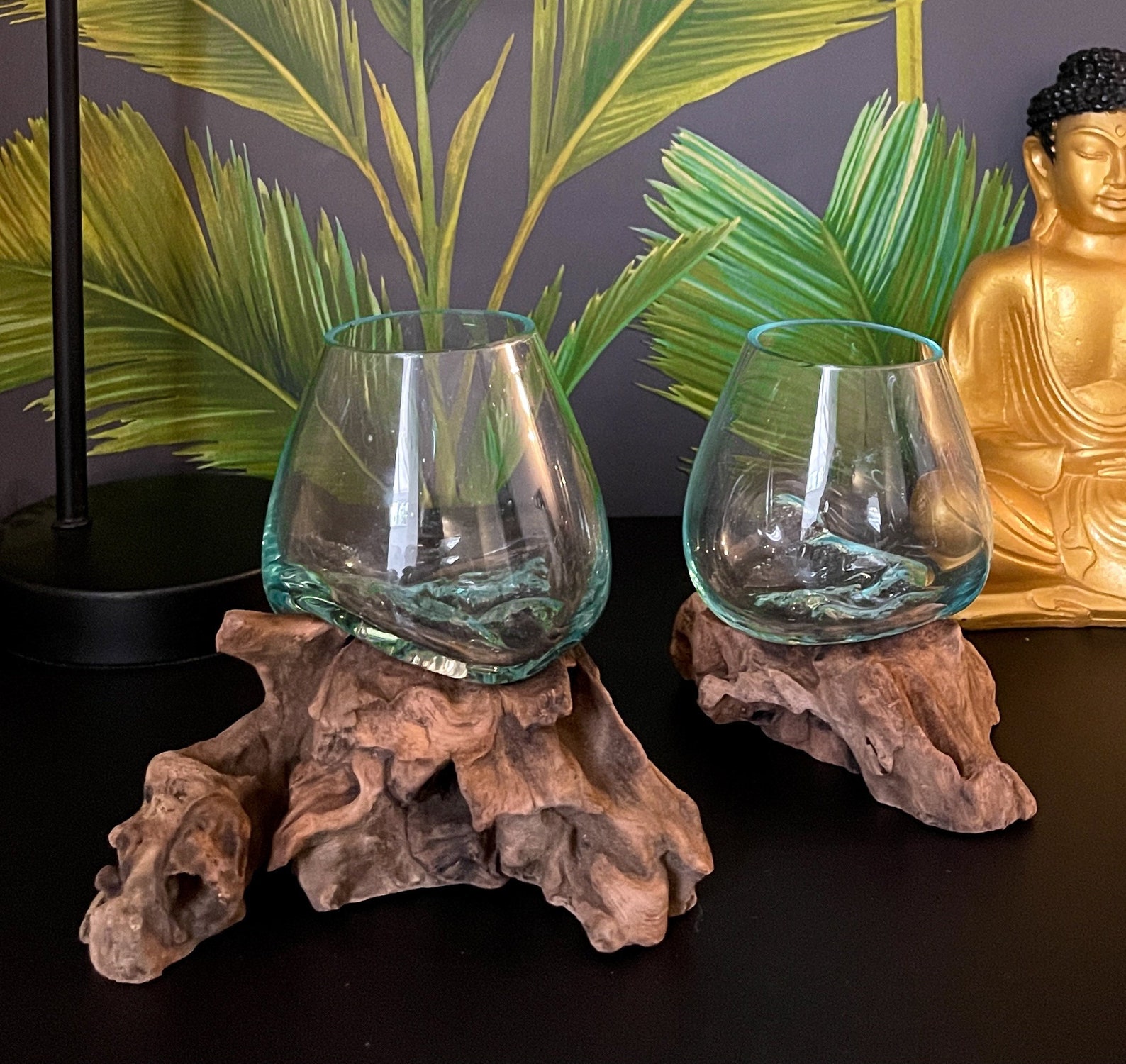 Melted Glass Bowl on Wood Fair Trade Handmade Ornament Various Etsy