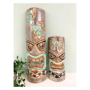 Hawaiian Tiki Mask Wall Hanging - Hand Carved Albesia Wood Decoration Tiki Bar Hut Man Cave Beach Bar Decor Wall Hanging Quirky Garden