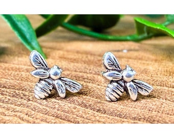 Sterling Silver 925 Bee Stud Earrings from Thailand, Handmade, Minimalist Silver Studs, Gift for Her